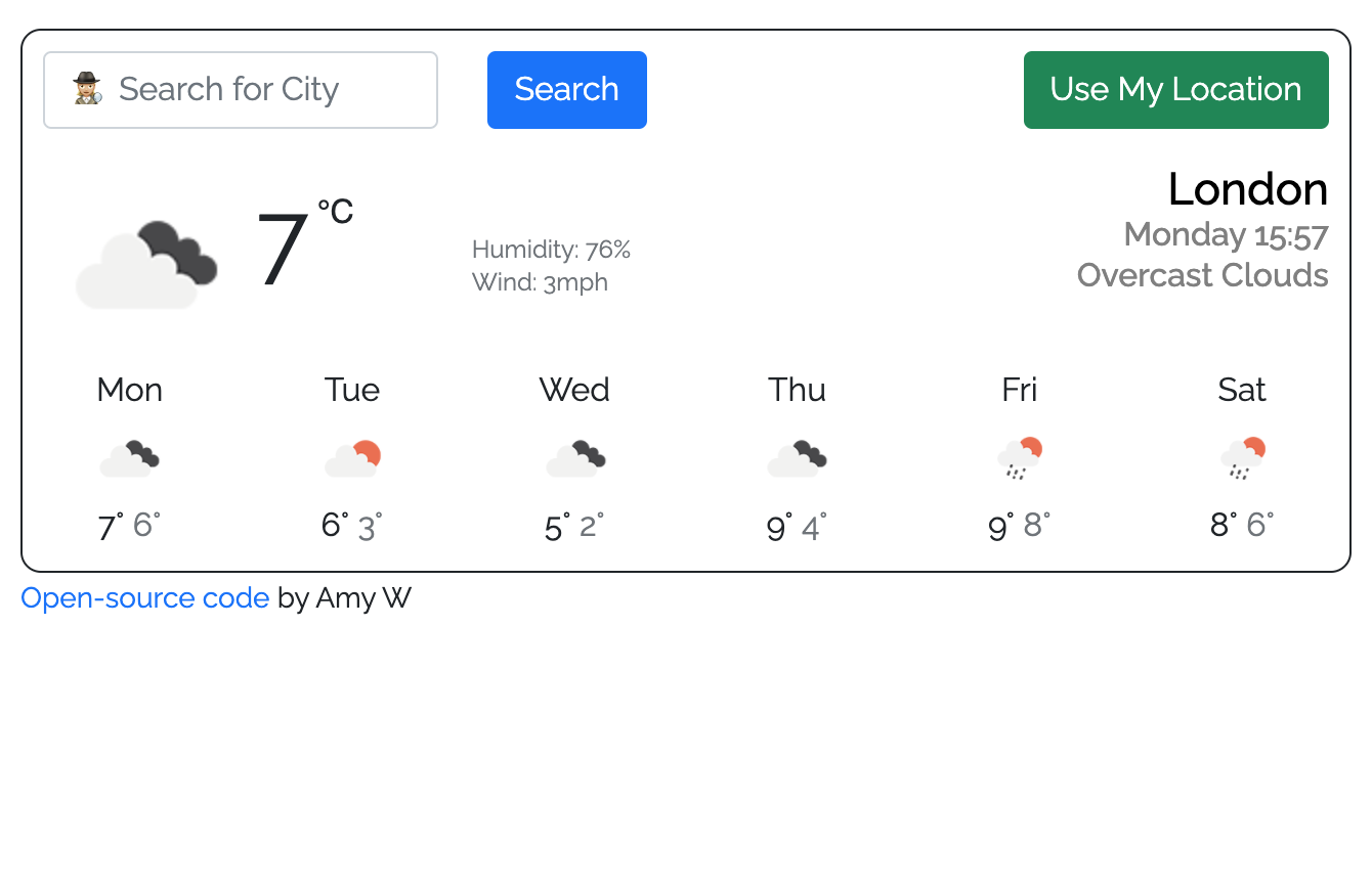 image of a weather app webpage